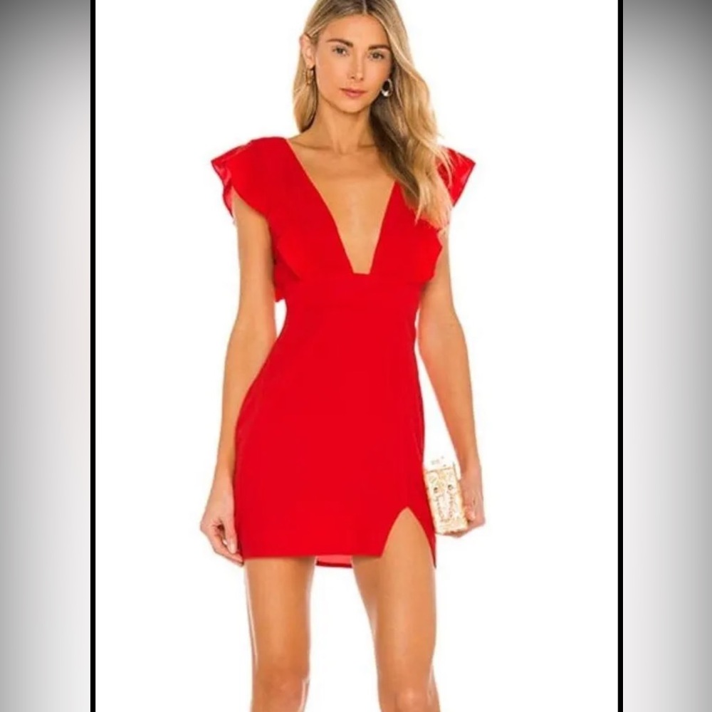 Super down Harlow mini dress deep plunge with ruffle